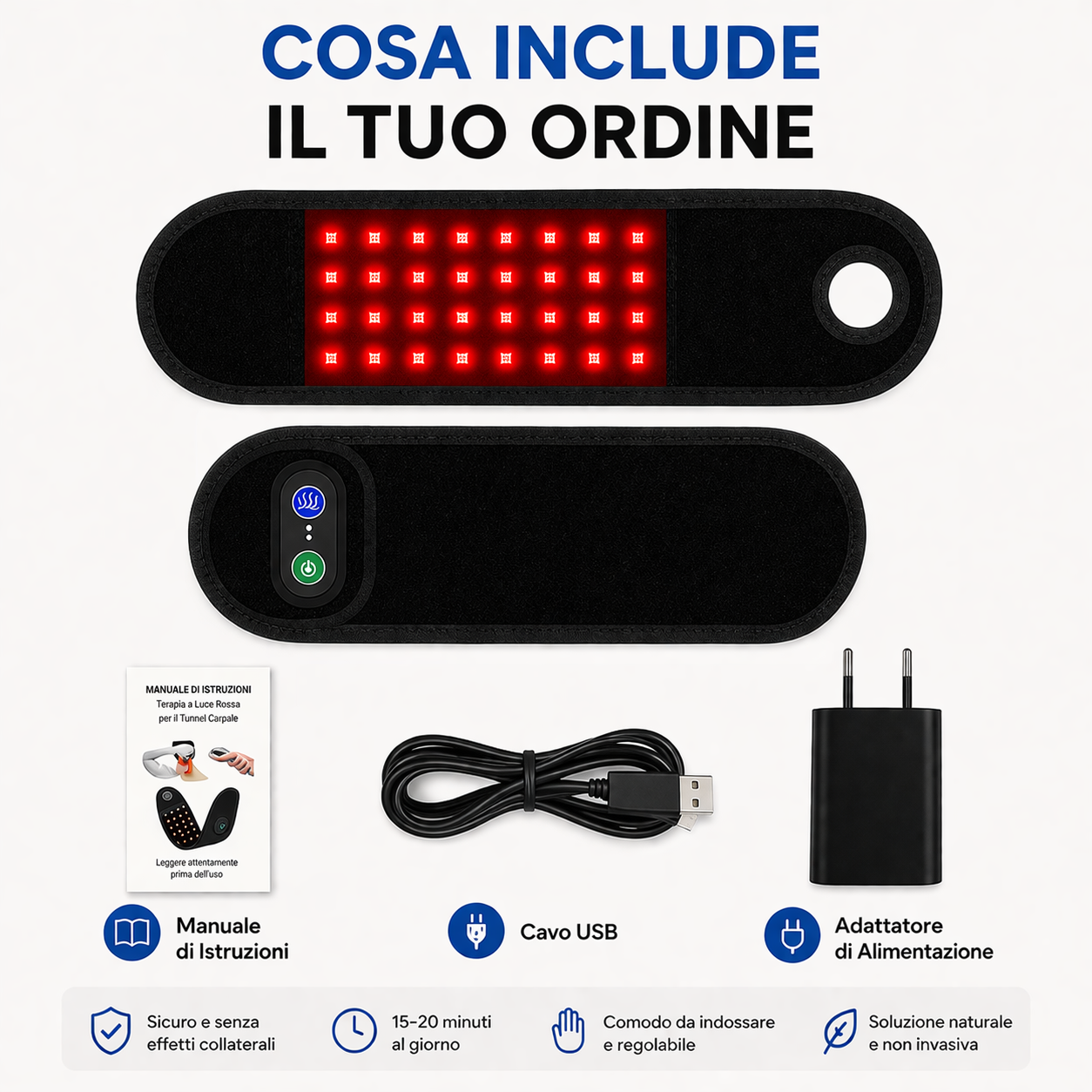 Levora™ Dispositivo terapeutico a luce rossa per alleviare il dolore del tunnel carpale.
